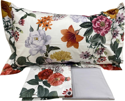 Mirabello Complete Double Bed Sheets in Fine Louisiana Cotton Percale, Bedspread Effect with Double Ruffle Art. Flamish