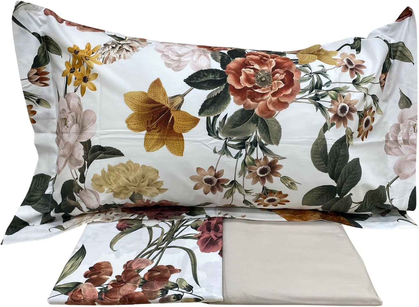 Mirabello Complete Double Bed Sheets in Fine Louisiana Cotton Percale, Bedspread Effect with Double Ruffle Art. Flamish