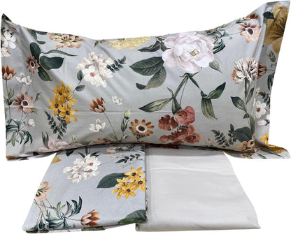 Mirabello Complete Double Bed Sheets in Fine Louisiana Cotton Percale, Bedspread Effect with Double Ruffle Art. Flamish