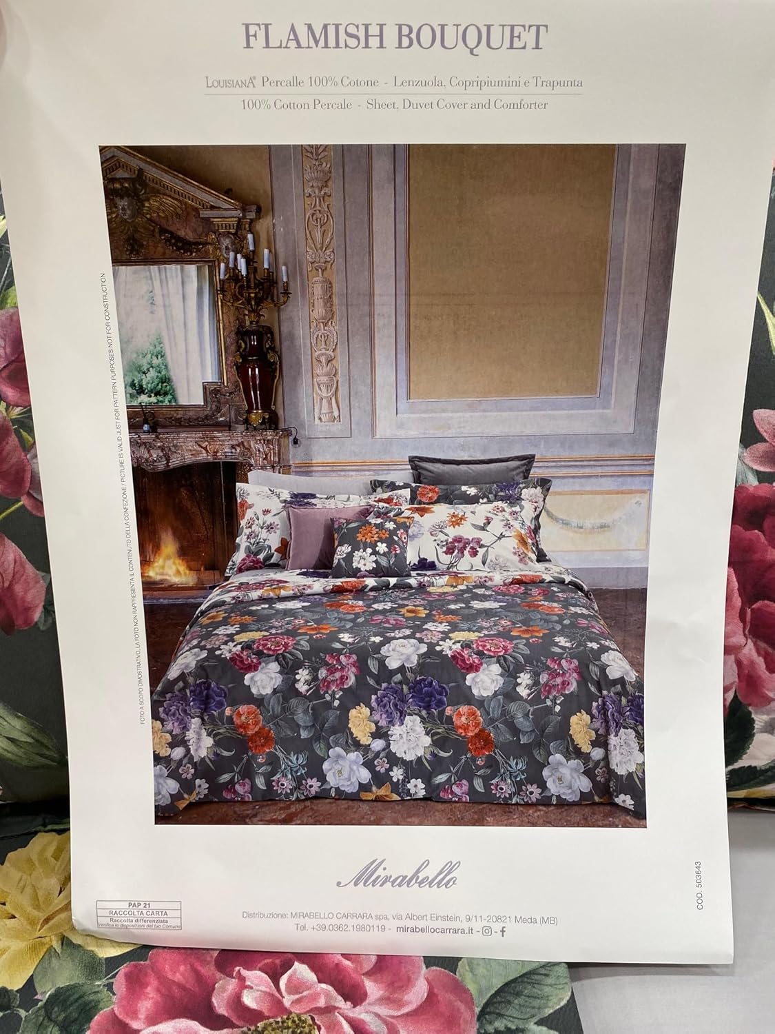 Mirabello Complete Double Bed Sheets in Fine Louisiana Cotton Percale, Bedspread Effect with Double Ruffle Art. Flamish