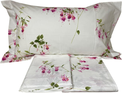 Parure de lit complète Mirabello en percale de coton fin, effet couvre-lit avec double volant Art. Fuchsia