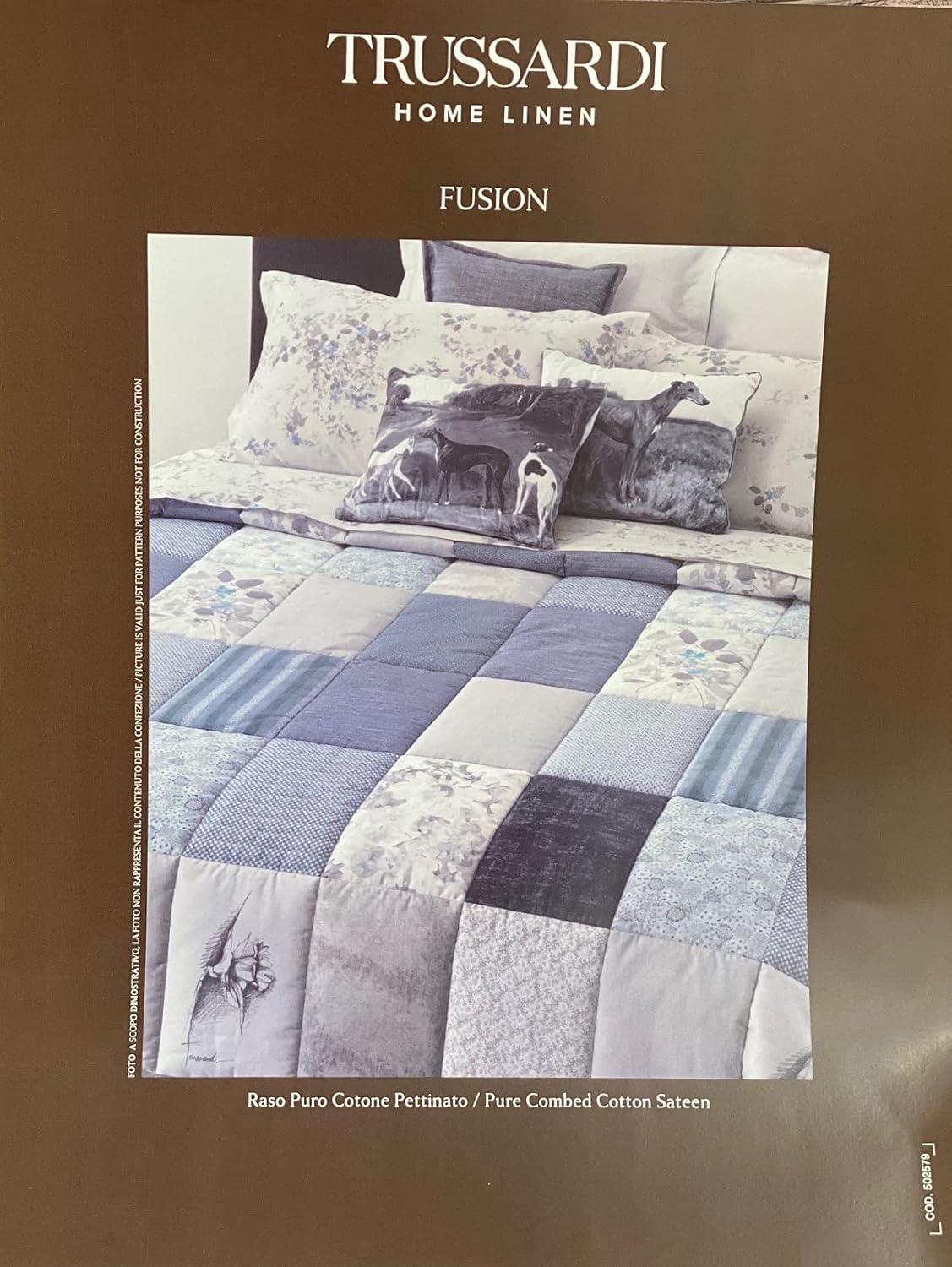 Trussardi Home Linen Double Duvet Cover Set in Finest Cotton Satin 60 Threads per cm/q Silky Effect Art. Fusion