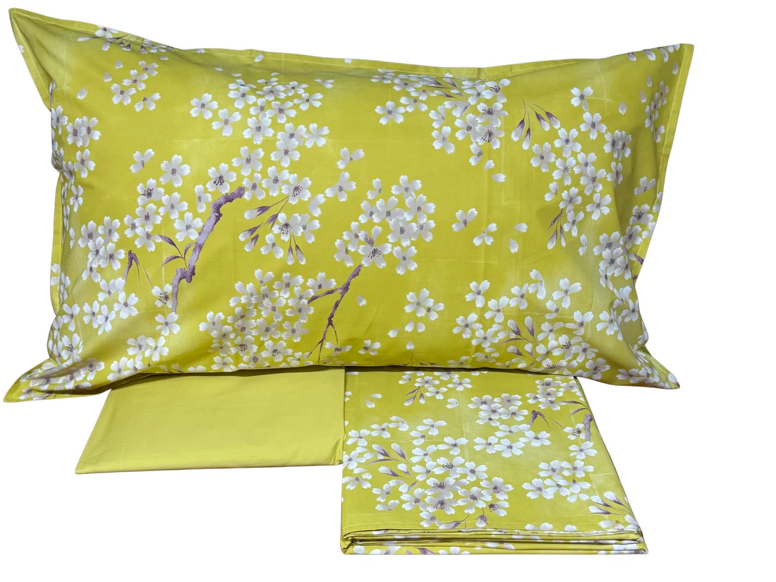 Fazzini Completo Lenzuola Due Piazze in Percalle di Puro Cotone Effetto Copriletto con Doppia Balza art. Kimono