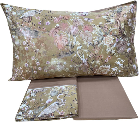 Draps de lit double complets Fazzini en satin de pur coton 300TC avec finition Silk et Dream art. Les jardins de l'Est 