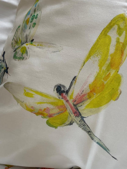 Draps de lit complets Mirabello en percale de coton fin de Louisiane, effet couvre-lit avec double volant Art. Giverny Butterfly