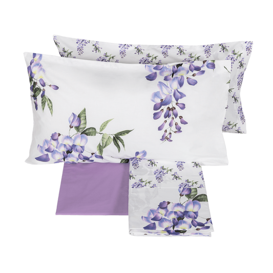 Fazzini completo lenzuola matrimoniali doppia balza effetto copriletto in Percalle art. Glicine