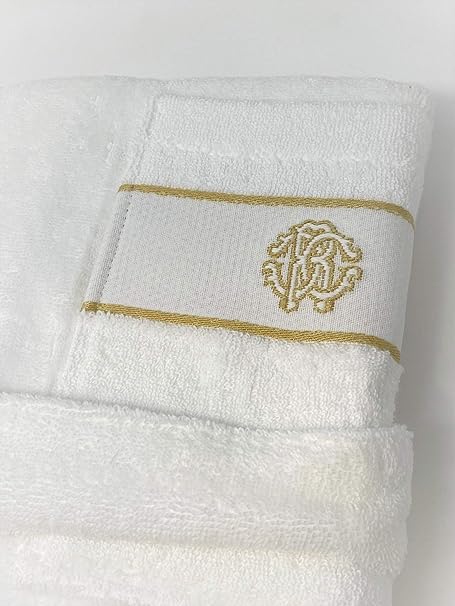 Roberto Cavalli Home Elegante Accappatoio Unisex con Cappuccio Linen in Pura Spugna Art. Gold New (White, XXL)