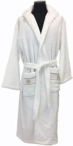 Roberto Cavalli Home Elegante Accappatoio Unisex con Cappuccio Linen in Pura Spugna Art. Gold New (White, XXL)