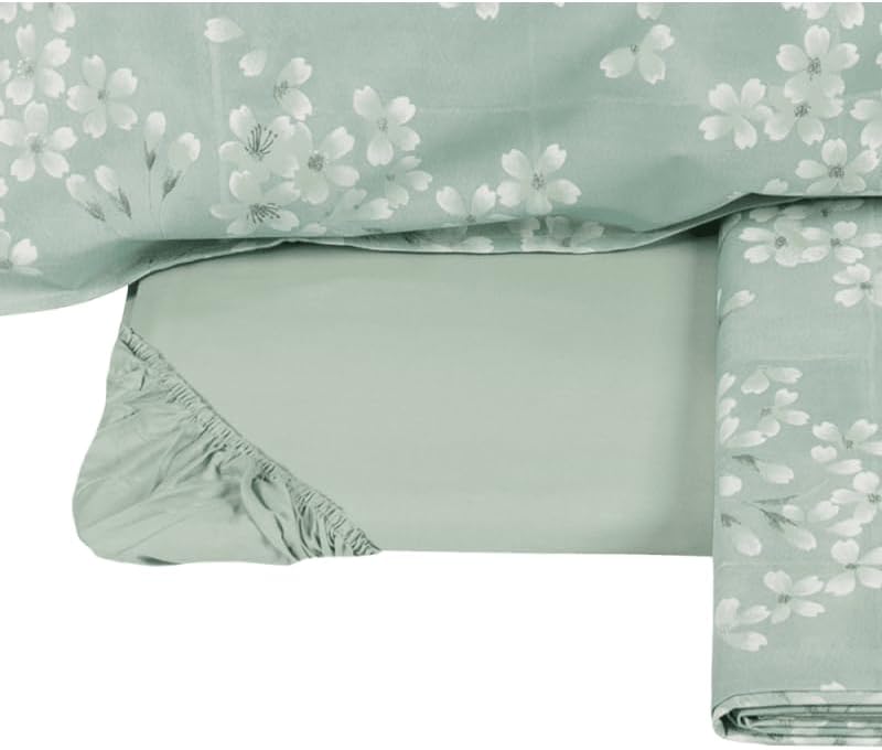 Draps de lit Fazzini complets pour lit simple et demi, taille française Maxi en percale de pur coton avec surimpression de laque blanche art Kimono