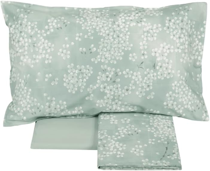 Draps de lit Fazzini complets pour lit simple et demi, taille française Maxi en percale de pur coton avec surimpression de laque blanche art Kimono