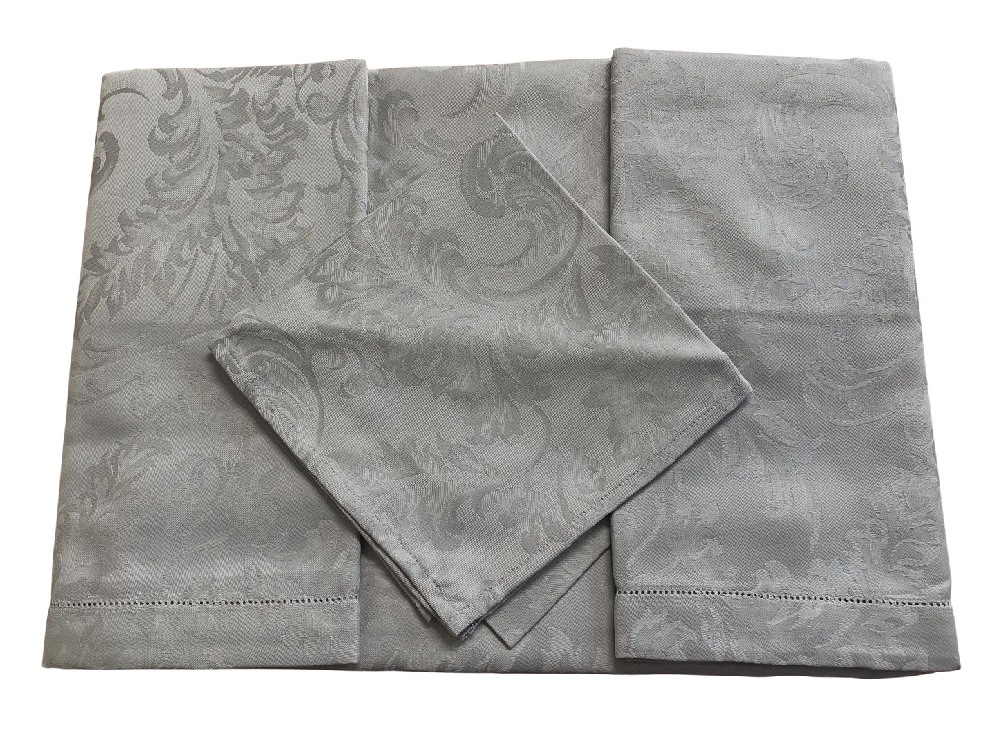 Piazza Pitti Elegant Tablecloth with Napkins in Pure Cotton Damask Jacquard Workmanship with Hemstitch Art. Manuela