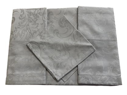 Piazza Pitti Elegant Tablecloth with Napkins in Pure Cotton Damask Jacquard Workmanship with Hemstitch Art. Manuela