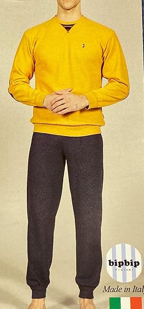 Pyjama homme Bip Bip manches longues et pantalon long modèle ras du cou en coton chaud de poids moyen-épais Art. 6823