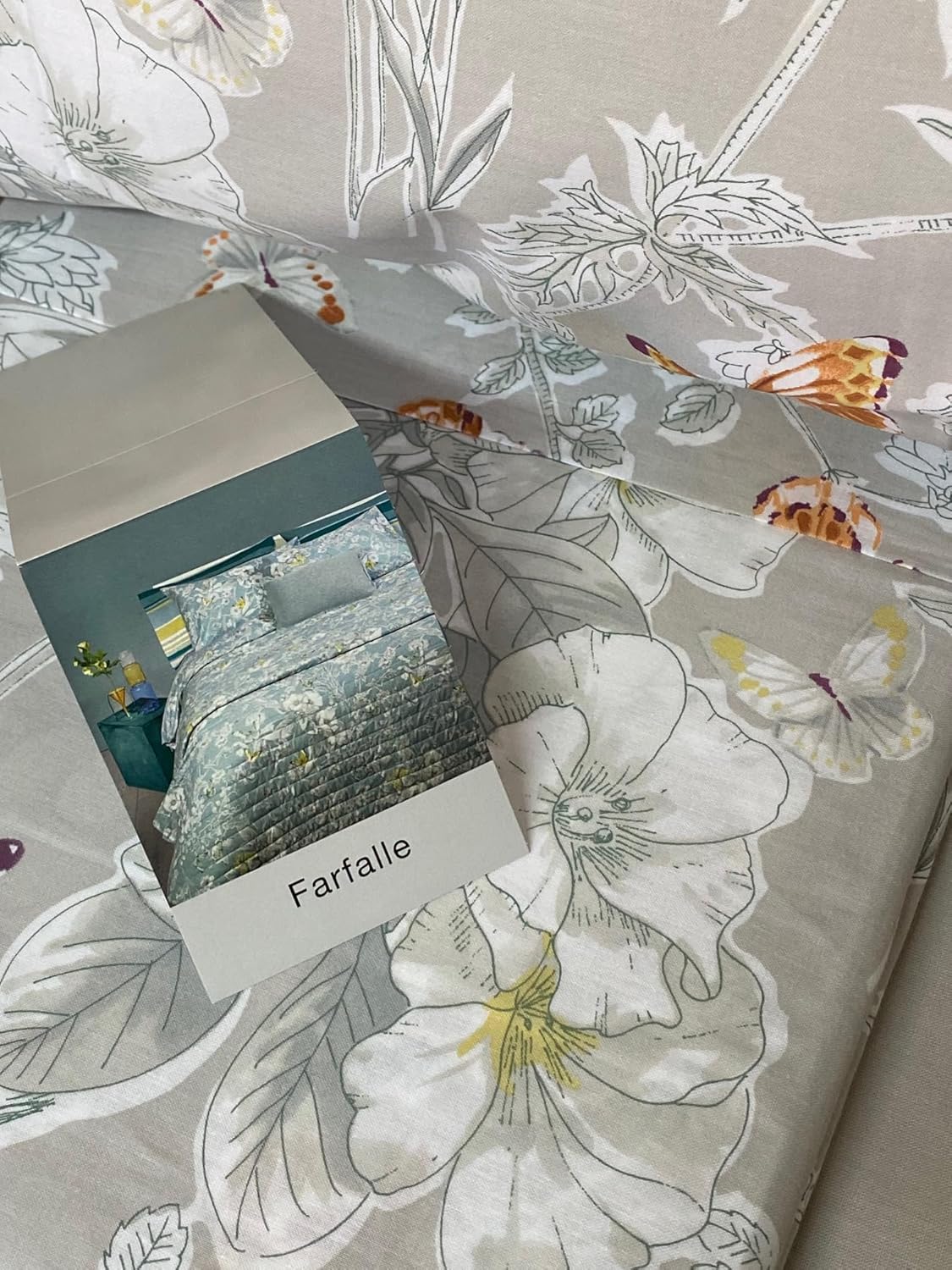 Fazzini complete bed sheets for one and a half squares pure cotton with double flounce and bedspread effect, art. Farfalle 