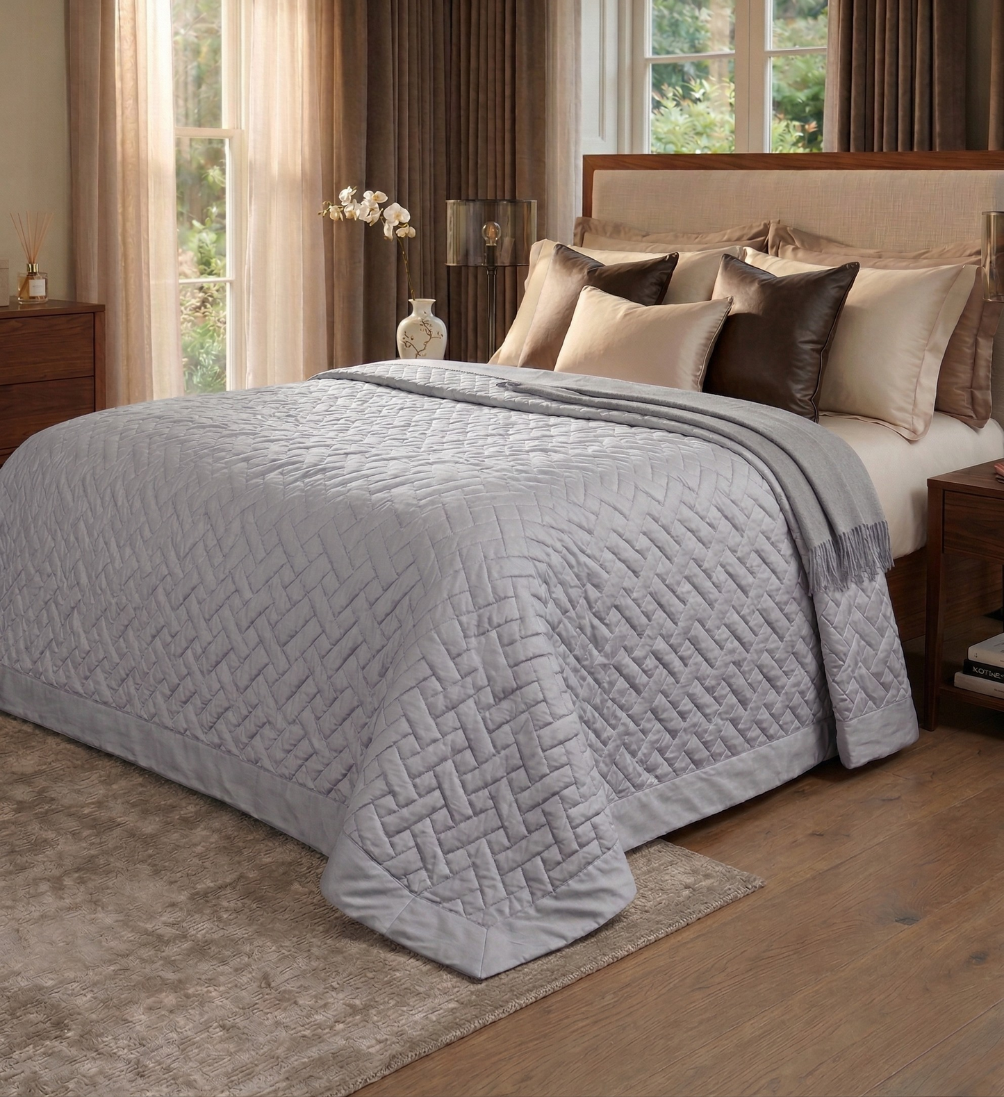 Sgarlata Home Trapuntino Quilt Matrimoniale Balzato 100% Raso di Puro Cotone 300TC Art. Helen