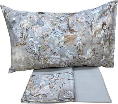 Fazzini complete double bed sheets in Pure Cotton Satin 300TC with Silk and Dream finishing art. Giardini d'Oriente 