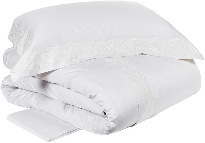 Fazzini Refined double duvet cover set La Perla by Puro Saso in plain cotton with application of Maison embroidery art. Icon (Silk White)