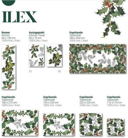 The Napking Elegante copritavolo senza tovaglioli in Puro Lino con stampa digitale art. Ilex