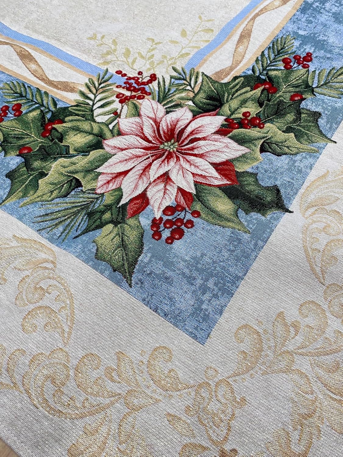 Emily Home Christmas table cover in Gobelin fabric loom with gold Lurex yarns (Without napkins) various designs and sizes 