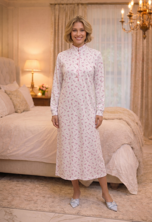 Women's Nightgown in Pure Cotton Interlock with Sanfor Treatment Art. Irene