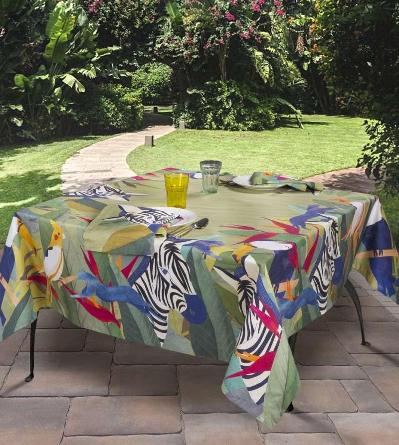 Nappe élégante sans serviettes en satin de pur coton avec traitement anti-taches art. Jungle