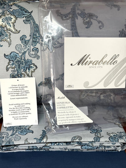 Mirabello Completo Lenzuola Matrimoniali in fine Percalle di Cotone Louisiana Effetto copriletto con Doppia Balza art. East Ramage