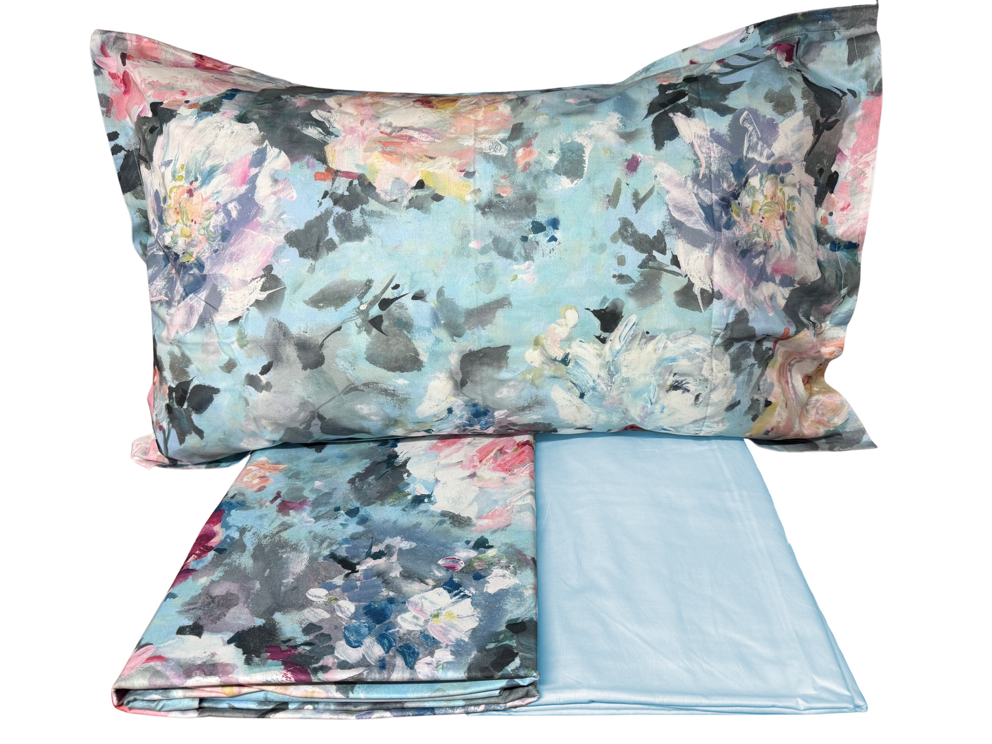 Mirabello Completo Lenzuola letto Due piazze in fine Percalle di Cotone, Effetto copriletto con Doppia Balza Art. Fiori di Van Gogh