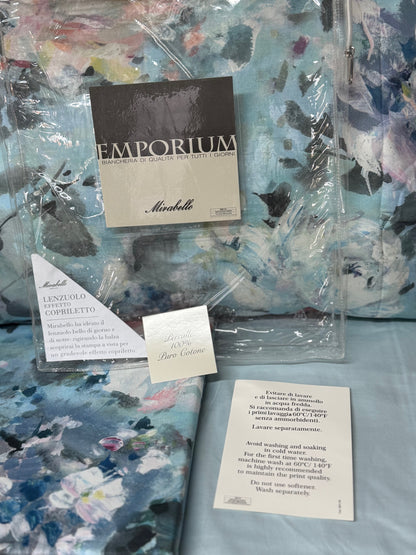 Mirabello Completo Lenzuola letto Due piazze in fine Percalle di Cotone, Effetto copriletto con Doppia Balza Art. Fiori di Van Gogh