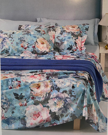 Mirabello parure copripiumino matrimoniale (senza il lenzuolo di sotto) in Puro Percalle di Cotone 100% art. Fiori di Van Gogh