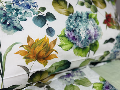 Mirabello Completo Lenzuola letto Due piazze in fine Percalle di Cotone, Effetto copriletto con Doppia Balza Art. Hydrangea Jungle