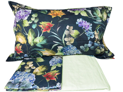 Mirabello Completo Lenzuola letto Due piazze in fine Percalle di Cotone, Effetto copriletto con Doppia Balza Art. Hydrangea Jungle