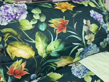 Mirabello Completo Lenzuola letto Due piazze in fine Percalle di Cotone, Effetto copriletto con Doppia Balza Art. Hydrangea Jungle