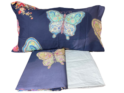 Mirabello Completo Lenzuola letto Due piazze in fine Percalle di Cotone, Effetto copriletto con Doppia Balza Art. Mariposa