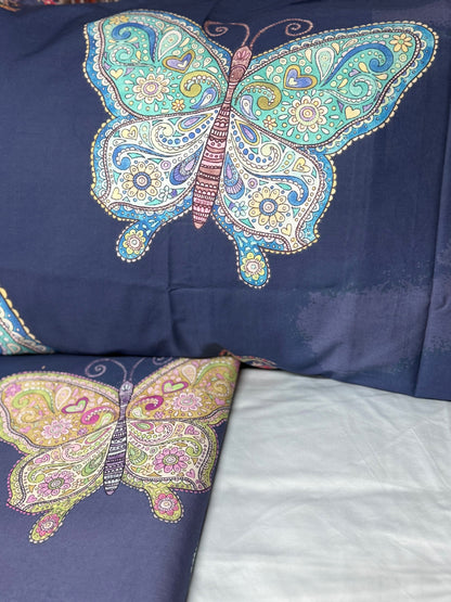 Mirabello Completo Lenzuola letto Due piazze in fine Percalle di Cotone, Effetto copriletto con Doppia Balza Art. Mariposa