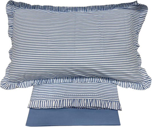 Ensemble de draps de lit en percale de coton français Rebecca Home avec taies d'oreiller à quatre volants dans un style campagnard chic. Lola plus