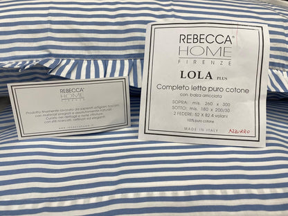 Rebecca Home fine set of French percale cotton bed sheets with four-ruffle pillowcases country chic style art. Lola plus