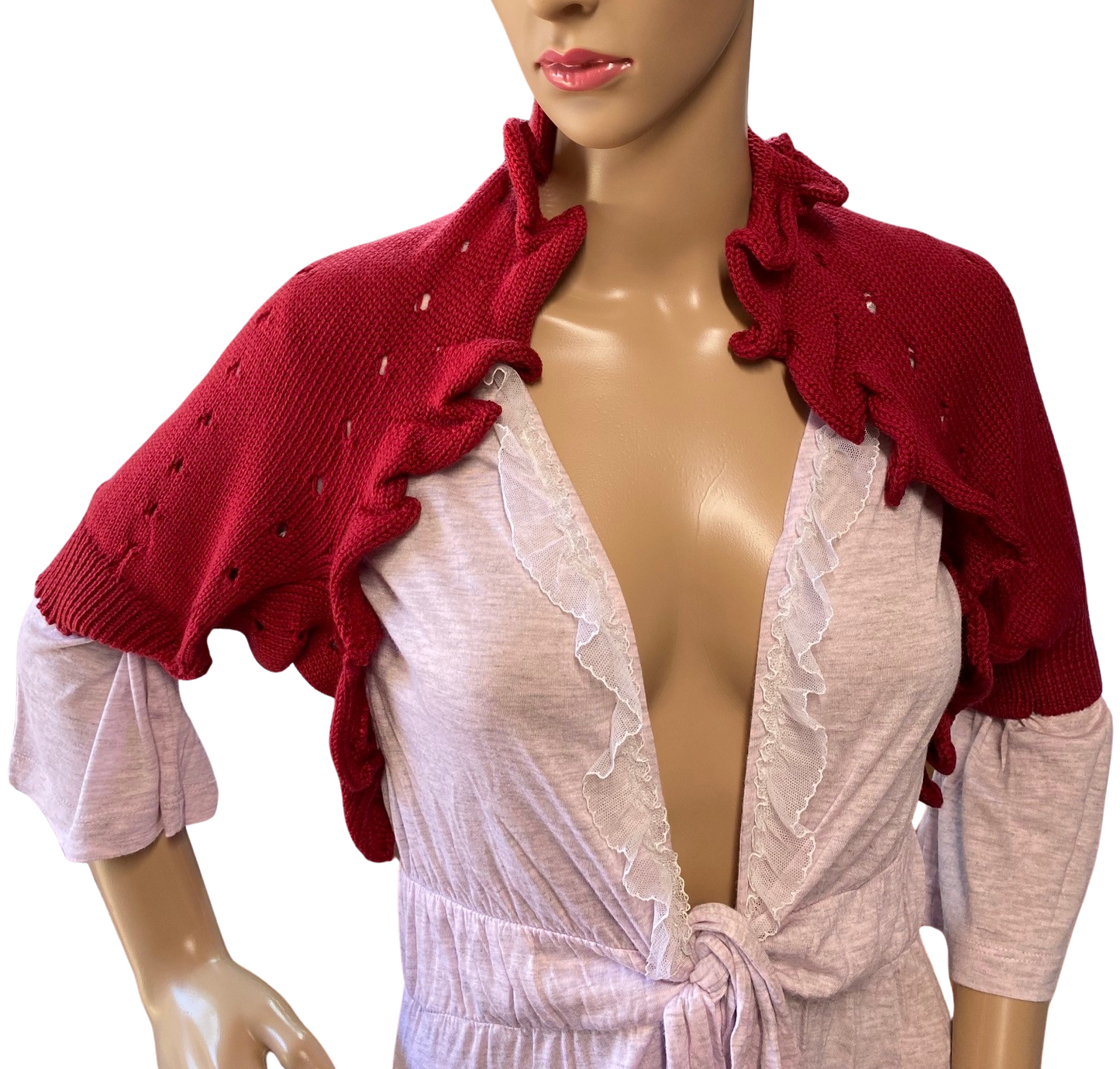Sgarlata Home scalda spalle in Pura maglia di Lana Borgosesia 100% con rouches art. Lucia