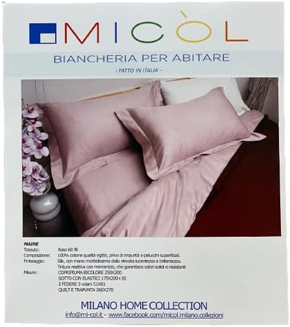 Housse de couette double complète bicolore de la collection Milano Home en pur satin de coton égyptien 60 fils effet soie art. Maine