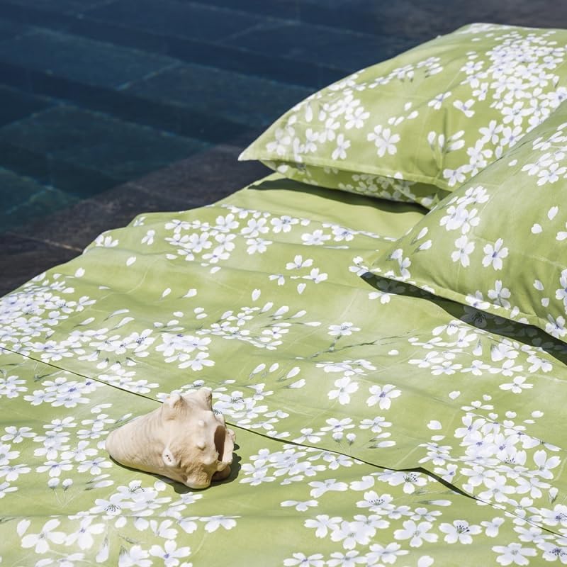 Fazzini Complete French Queen Size Bed Sheets in Pure Cotton Percale with Double Frill Effect, Kimono Art.