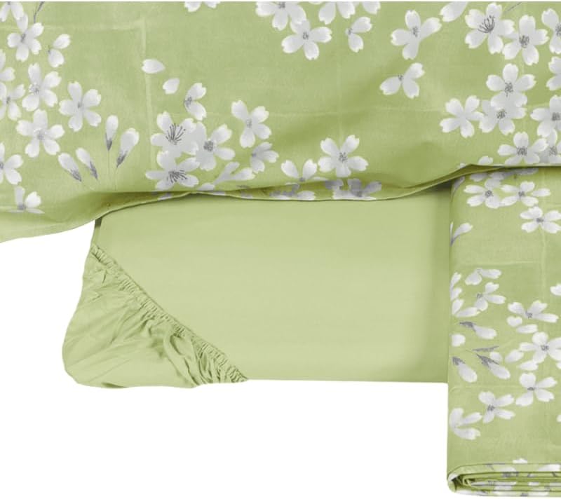 Fazzini Complete French Queen Size Bed Sheets in Pure Cotton Percale with Double Frill Effect, Kimono Art.