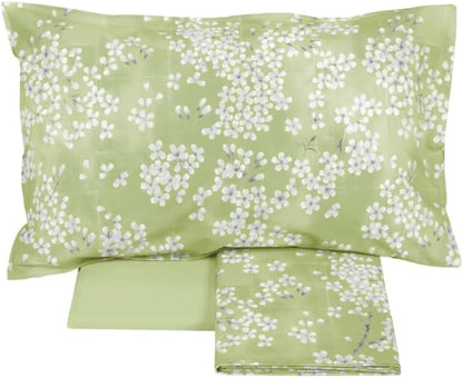 Draps de lit Fazzini complets pour lit simple et demi, taille française Maxi en percale de pur coton avec surimpression de laque blanche art Kimono