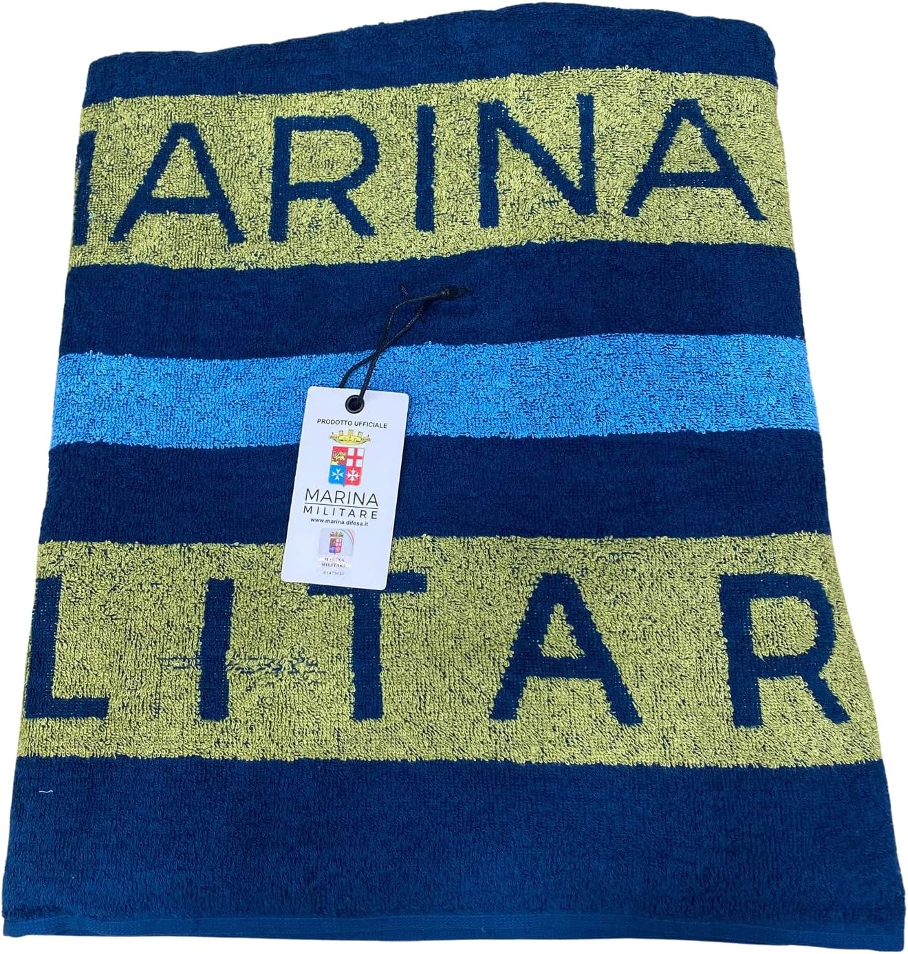 Navy Bath Towel in Pure Hydrophilic Sponge Yarn Dyed Jacquard 380 gr/m2 Art. 6M98473MM cm. 100x180