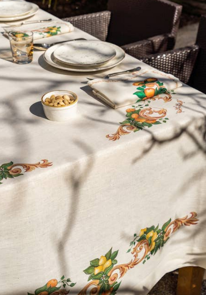 The Napking Elegant table cover without napkins in Pure Linen with digital print with typical Sicilian design art. Paladini