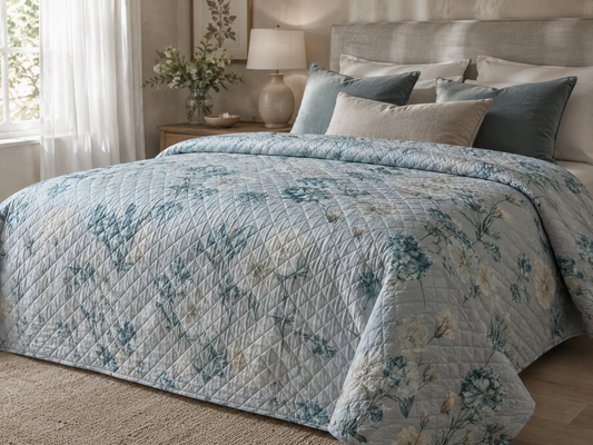 Mirabello Quilt trapuntato per Letto Singolo in Puro Percalle double-face art. Lisianthus