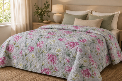Mirabello Quilt trapuntato Una Piazza e Mezza in Puro Percalle double-face art. Lisianthus