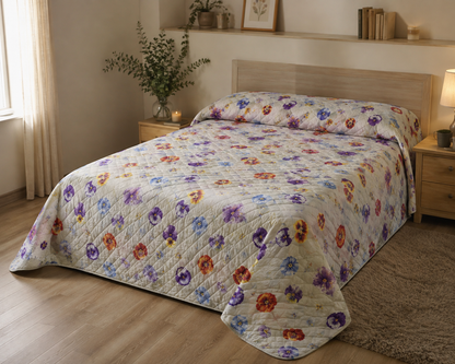 Mirabello Quilt trapuntato Matrimoniale in Puro Percalle double-face art. Viole