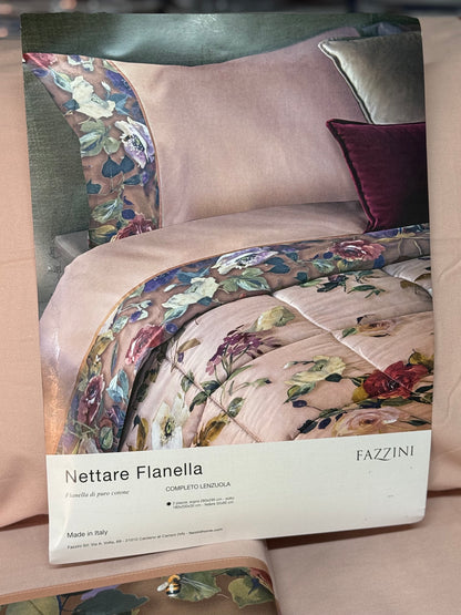 Fazzini Completo Lenzuola Matrimoniali in Flanella di Puro Cotone art. Nettare