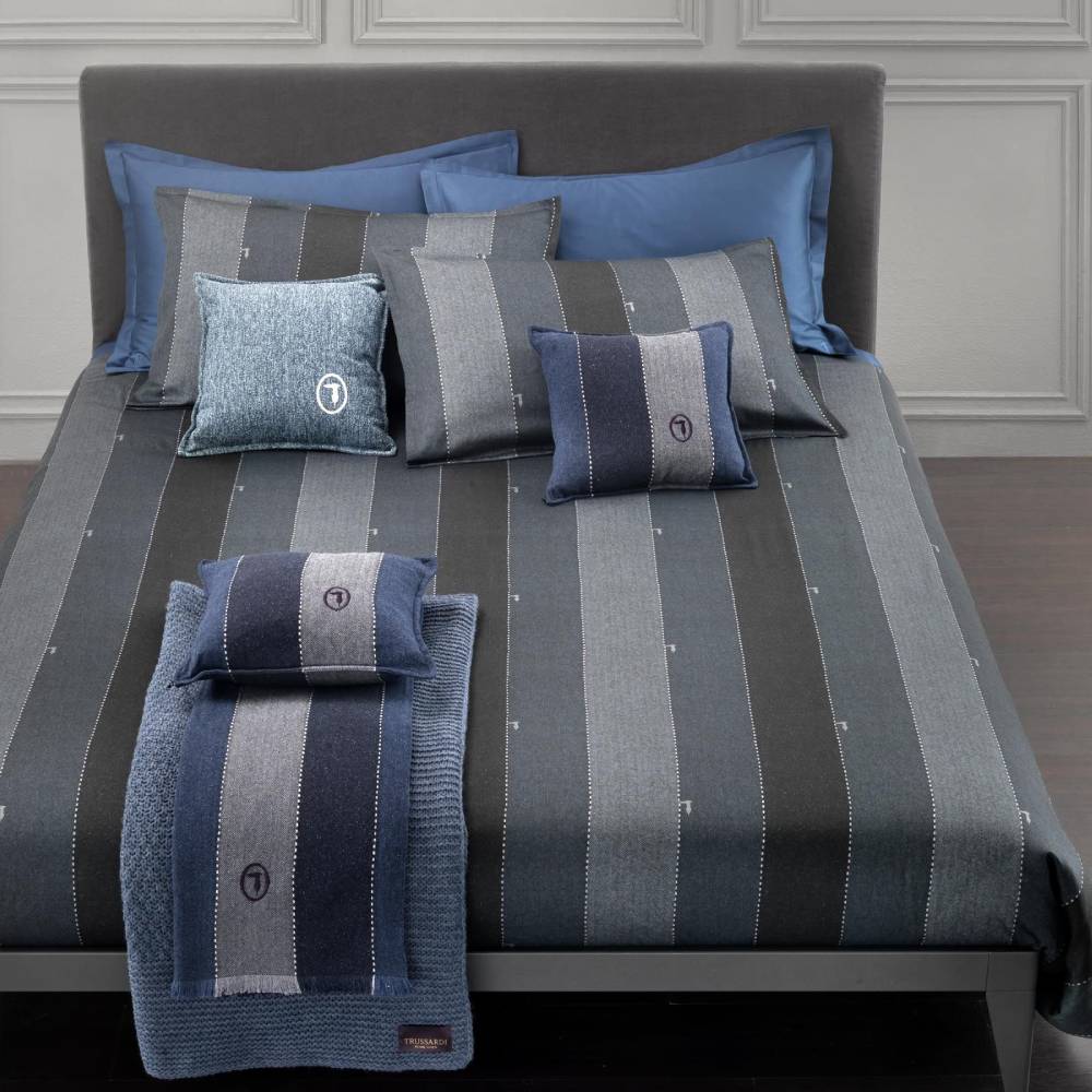 Parure de lit double Trussardi Home Linen en satin de coton fin 60 fils au cm/q, effet soyeux, Art. New Tweed