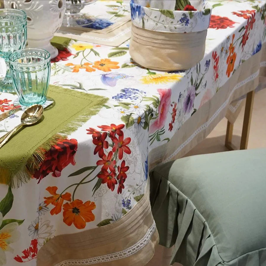 Preziosa Luxury Home - tablecloth without napkins in Pure Cotton and precious digital print art. Orchidea