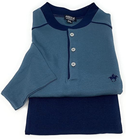 Bip Bip Men's Plus Size Oversized Pyjamas in Pure Cotton Winter Interlock Henley Collar with Three Buttons Art. 6491